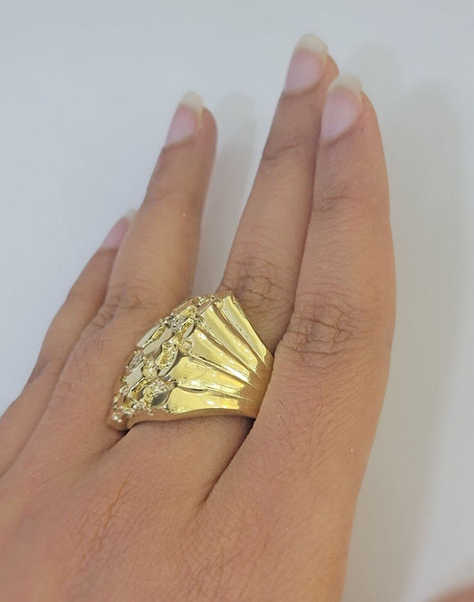 Real 10k Nugget Ring yellow Gold men casual Rectangle gold ring 10kt - Reva Jeweler