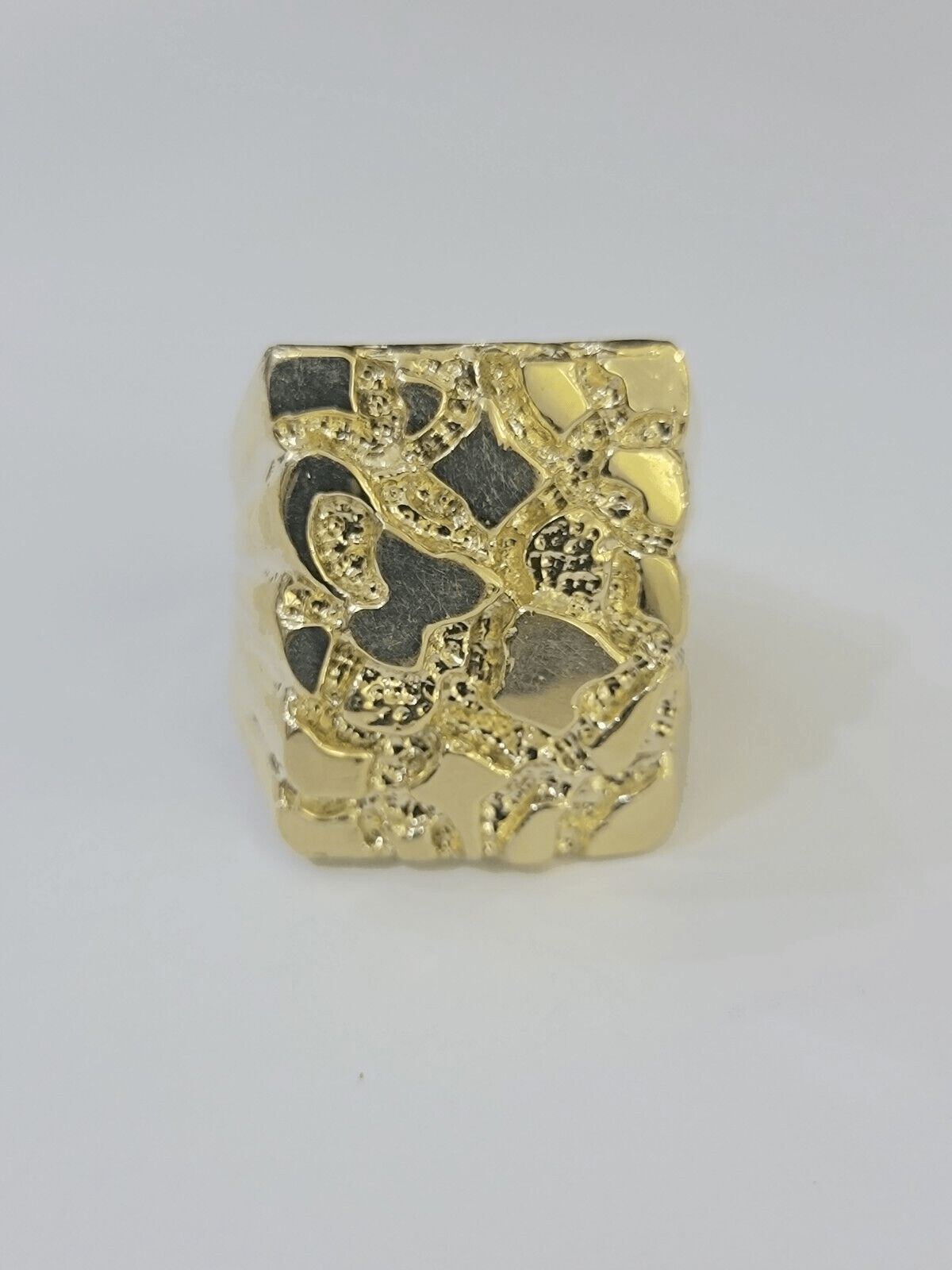 Real 10k Nugget Ring yellow Gold men casual Rectangle gold ring 10kt - Reva Jeweler