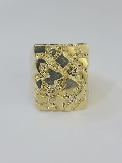 Real 10k Nugget Ring yellow Gold men casual Rectangle gold ring 10kt - Reva Jeweler