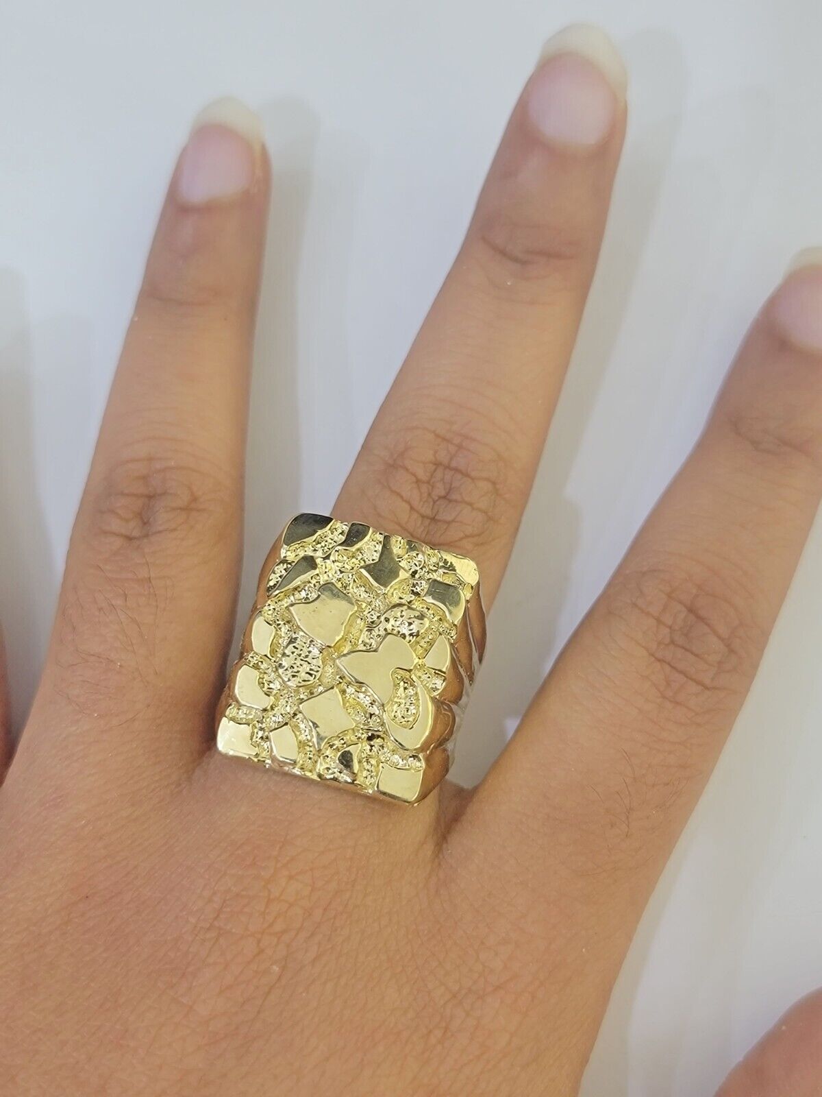 Real 10k Nugget Ring yellow Gold men casual Rectangle gold ring 10kt - Reva Jeweler