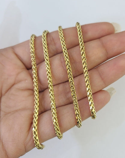 Real 10k Palm Chain 2.5mm Yellow Gold Wheat Necklace 24 inches - GoldenlinQ