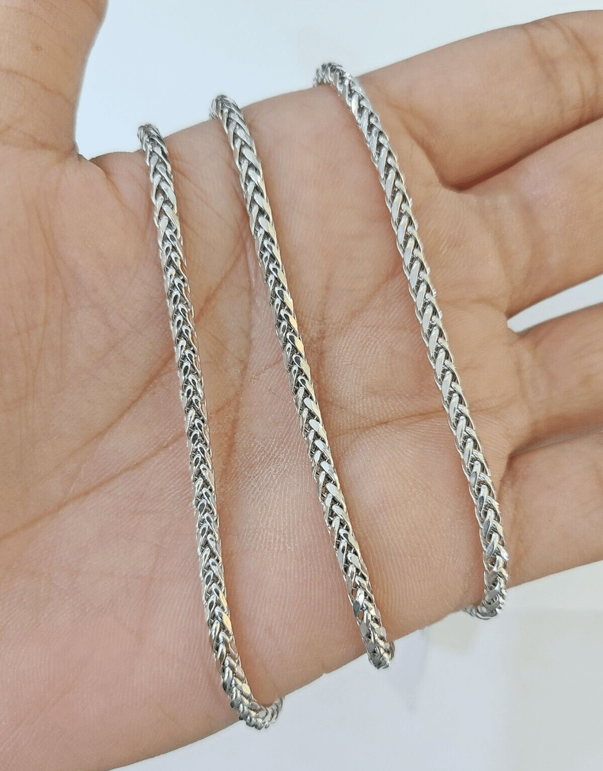 Real 10k Palm Chain White Gold 3mm 26" Necklace Men Women Real Genuine - Reva Jeweler