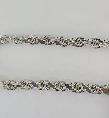 Real 10K Rope Bracelet White Gold 6mm 8Inch Lobster Lock Unisex Genuine - GoldenlinQ