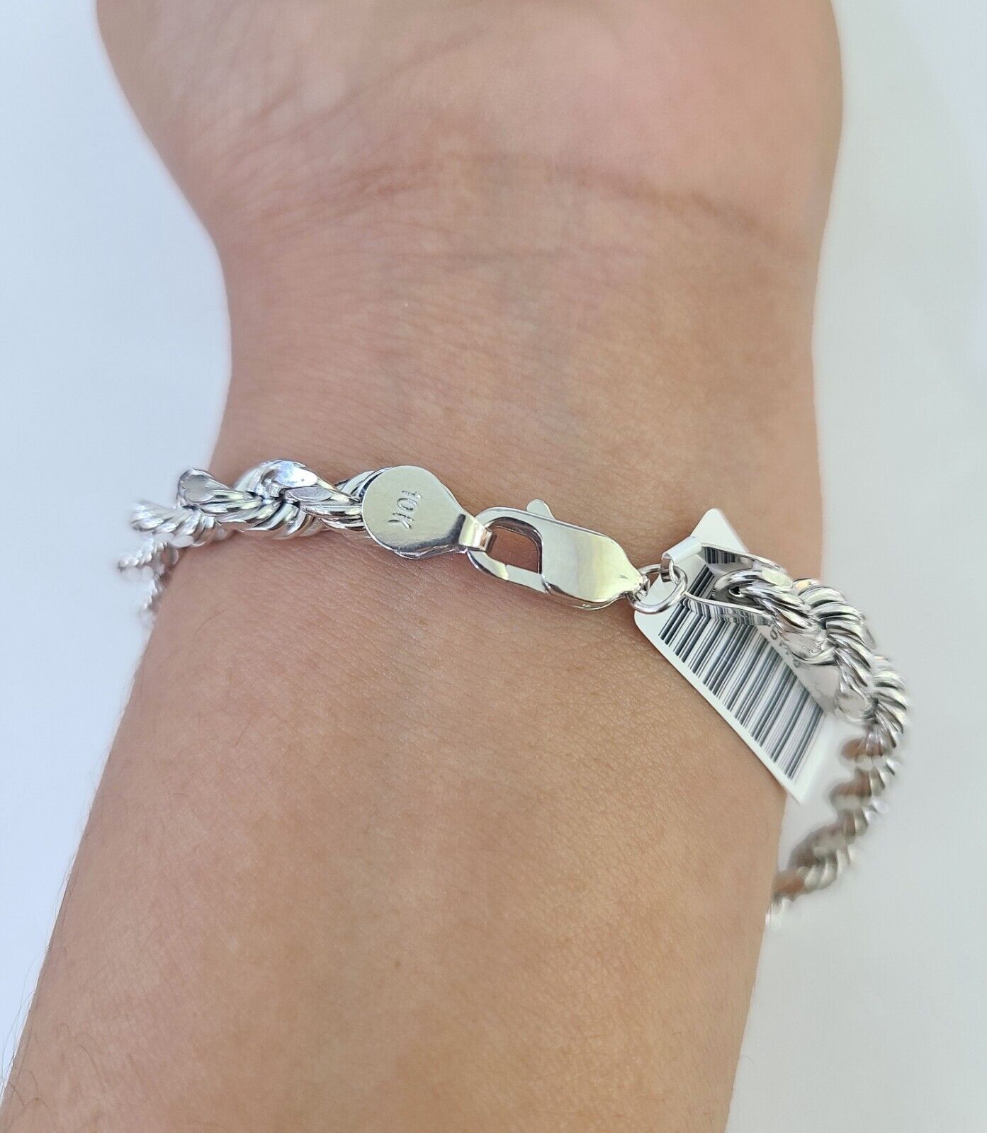 Real 10K Rope Bracelet White Gold 6mm 8Inch Lobster Lock Unisex Genuine - GoldenlinQ