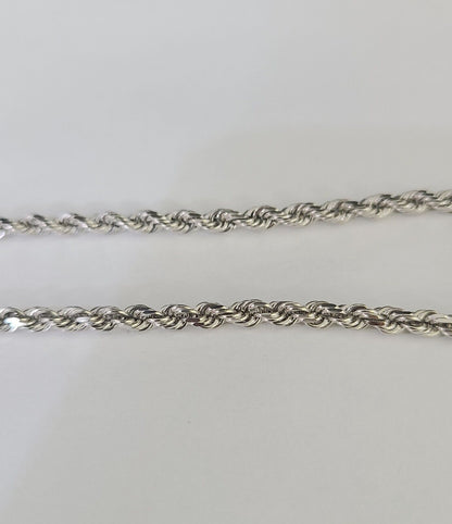 Real 10K Rope Bracelet White Gold Solid 3mm 7Inch Lobster Lock Unisex Genuine - GoldenlinQ
