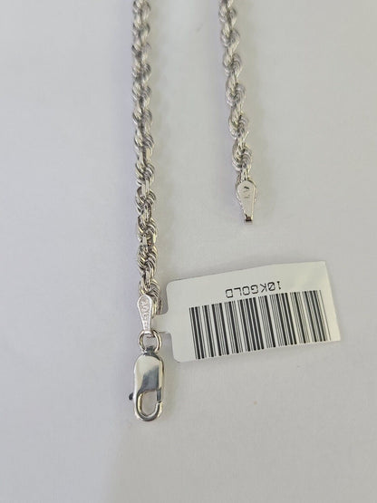Real 10K Rope Bracelet White Gold Solid 3mm 7Inch Lobster Lock Unisex Genuine - GoldenlinQ