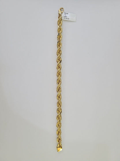 Real 10K Rope Bracelet Yellow Gold 8mm 9 Inch Lobster Lock Mens - GoldenlinQ