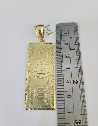Real 10k Rope Chain 100$ Bill Money Charm Set 7mm 20" - 28" Inch Necklace Gold - Reva Jeweler