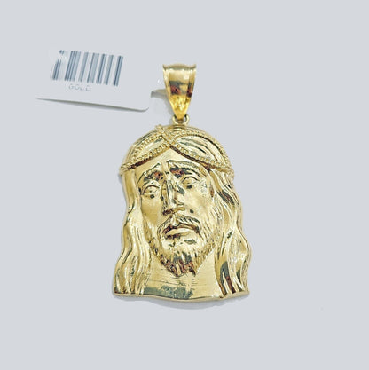 REAL 10k Rope Chain And Jesus head face Charm Pendant 3mm Necklace Set 16" - 28" - Reva Jeweler