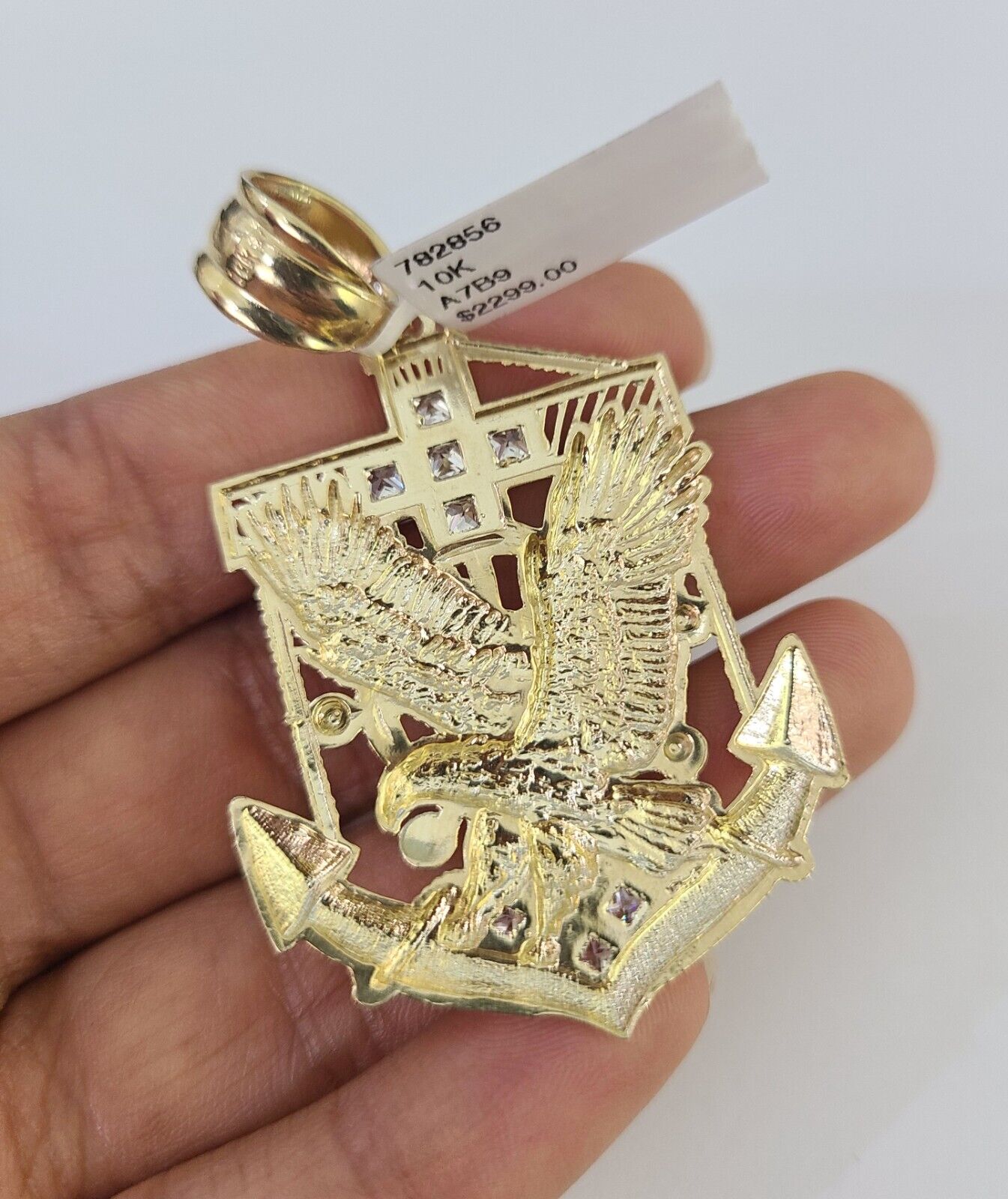 Real 10k Rope Chain Eagle Anchor Charm Set 7mm 20" - 28" Inch Necklace Yellow Gold - Reva Jeweler