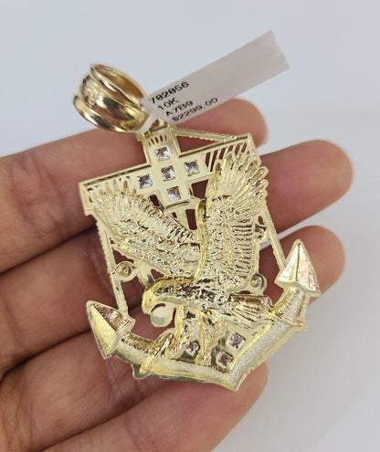 Real 10k Rope Chain Eagle Anchor Charm Set 7mm 20" - 28" Inch Necklace Yellow Gold - Reva Jeweler