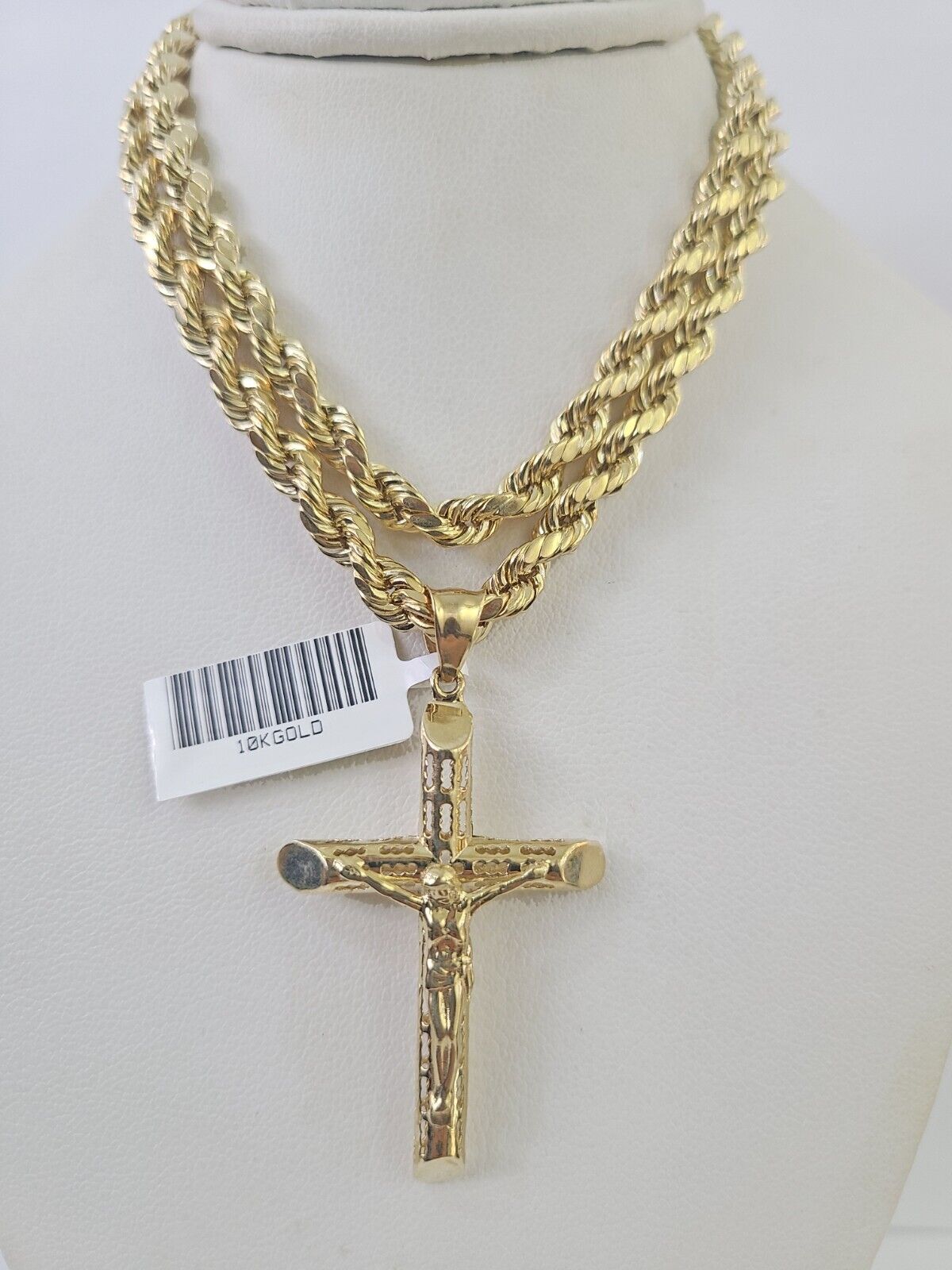 Real 10k Rope Chain Jesus Cross Charm Necklace Pendant Set 5mm 20" - 30" Inch Gold - Reva Jeweler