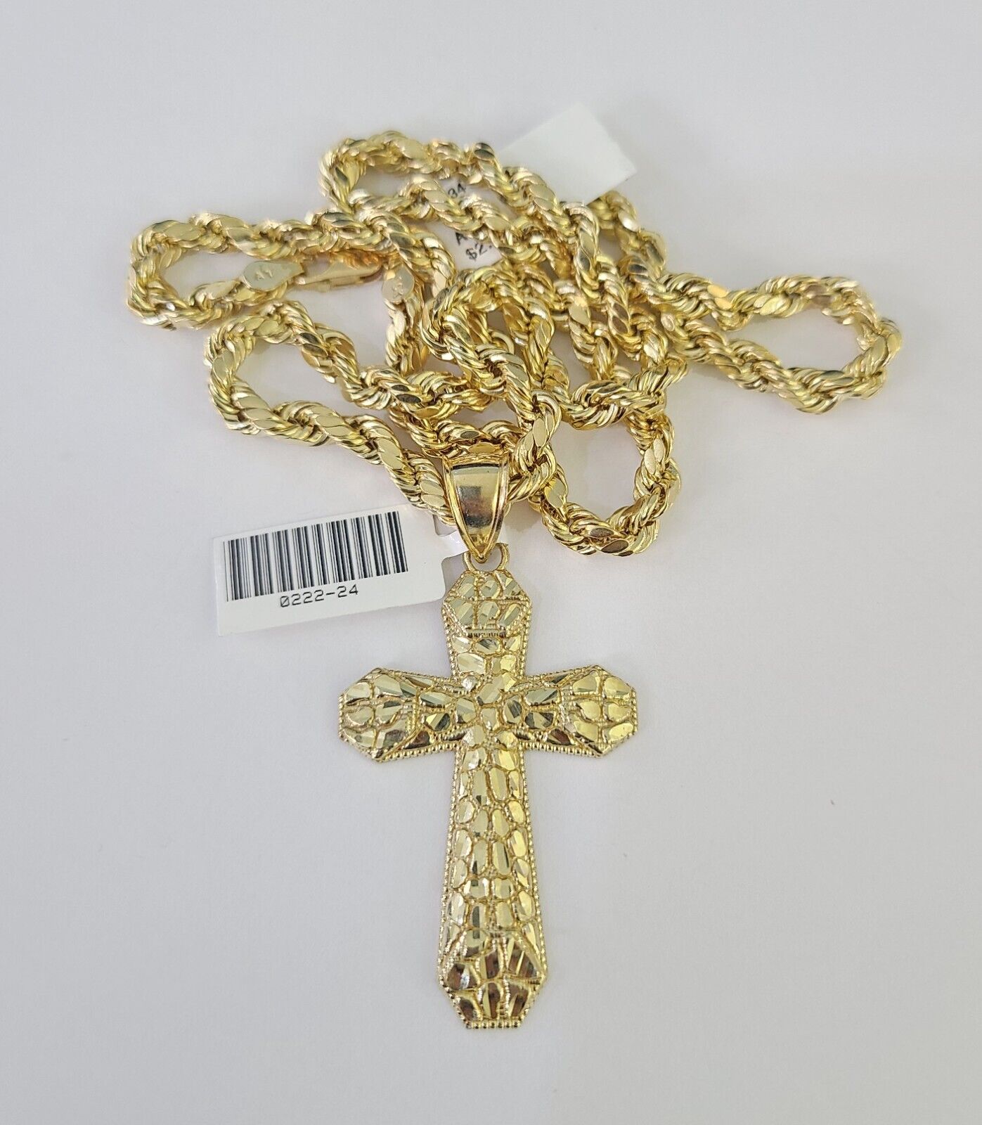 Real 10k Rope Chain Jesus Cross Charm Necklace Pendant Set 5mm 20" - 30" Inch Gold - Reva Jeweler