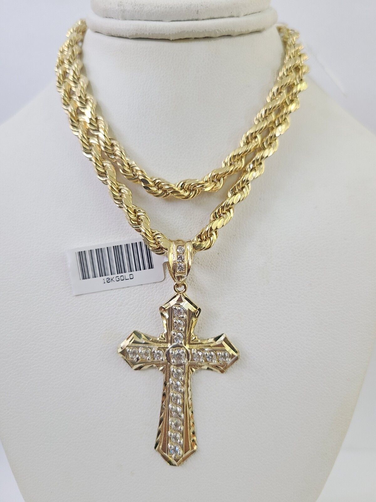 Real 10k Rope Chain Jesus Cross Charm Necklace Pendant Set 5mm 20" - 30" Inch Gold - Reva Jeweler