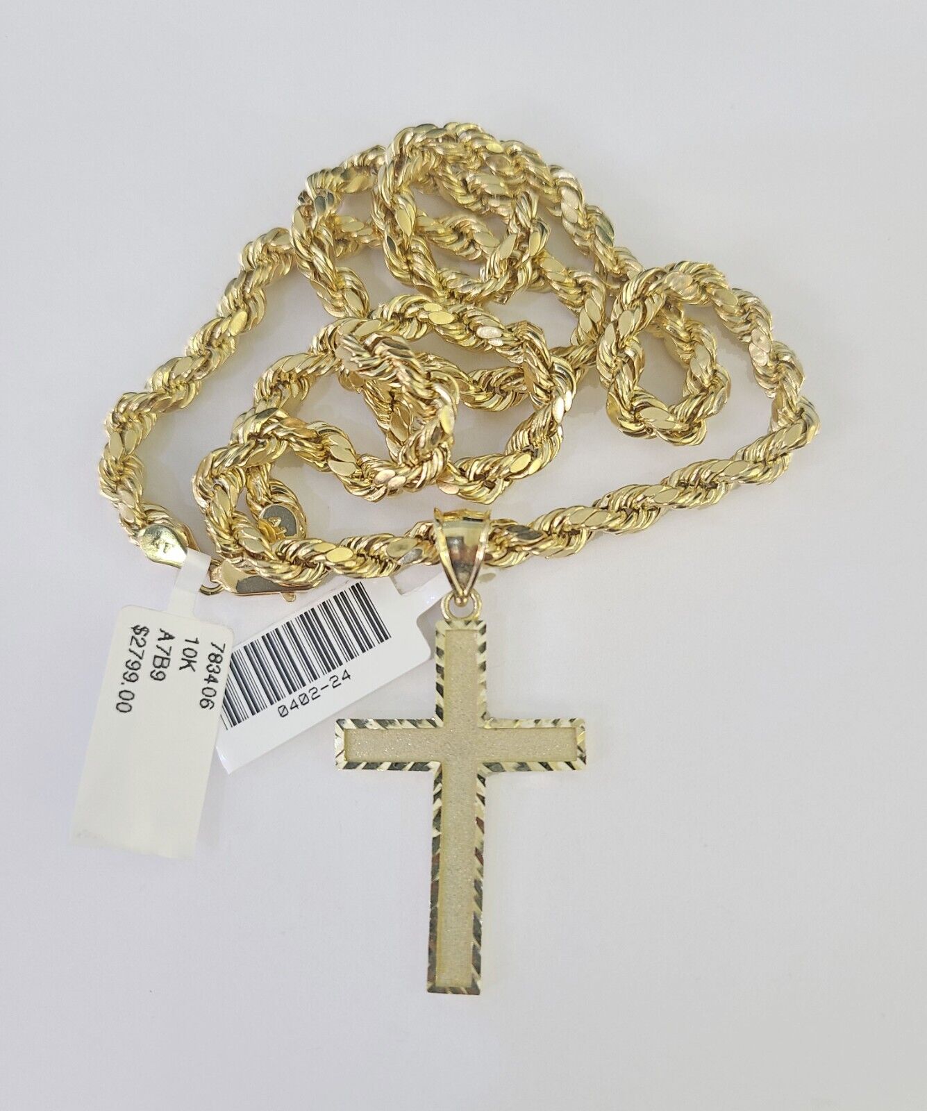 Real 10k Rope Chain Jesus Cross Charm Necklace Pendant Set 5mm 20" - 30" Inch Gold - Reva Jeweler