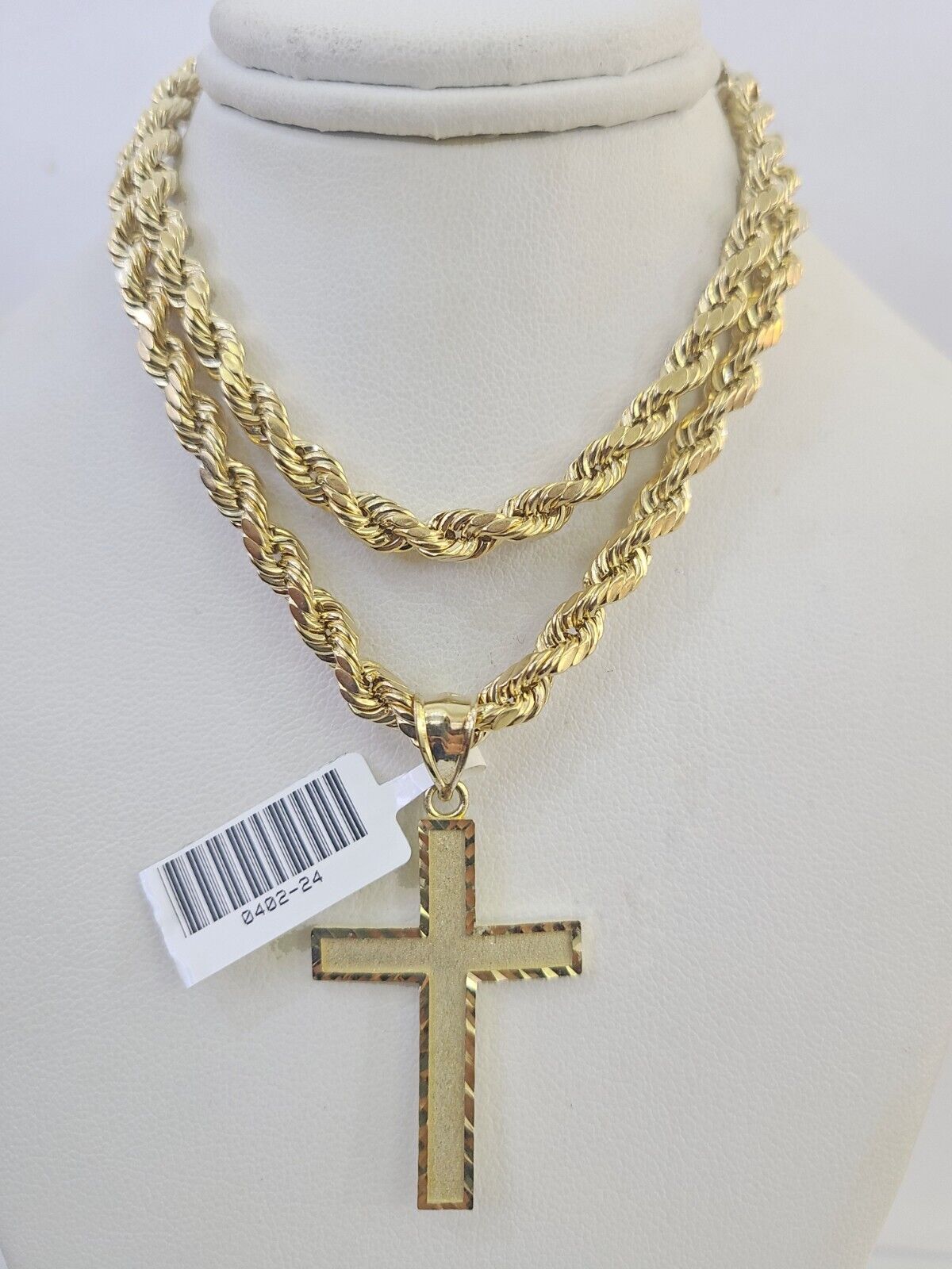Real 10k Rope Chain Jesus Cross Charm Necklace Pendant Set 5mm 20" - 30" Inch Gold - Reva Jeweler