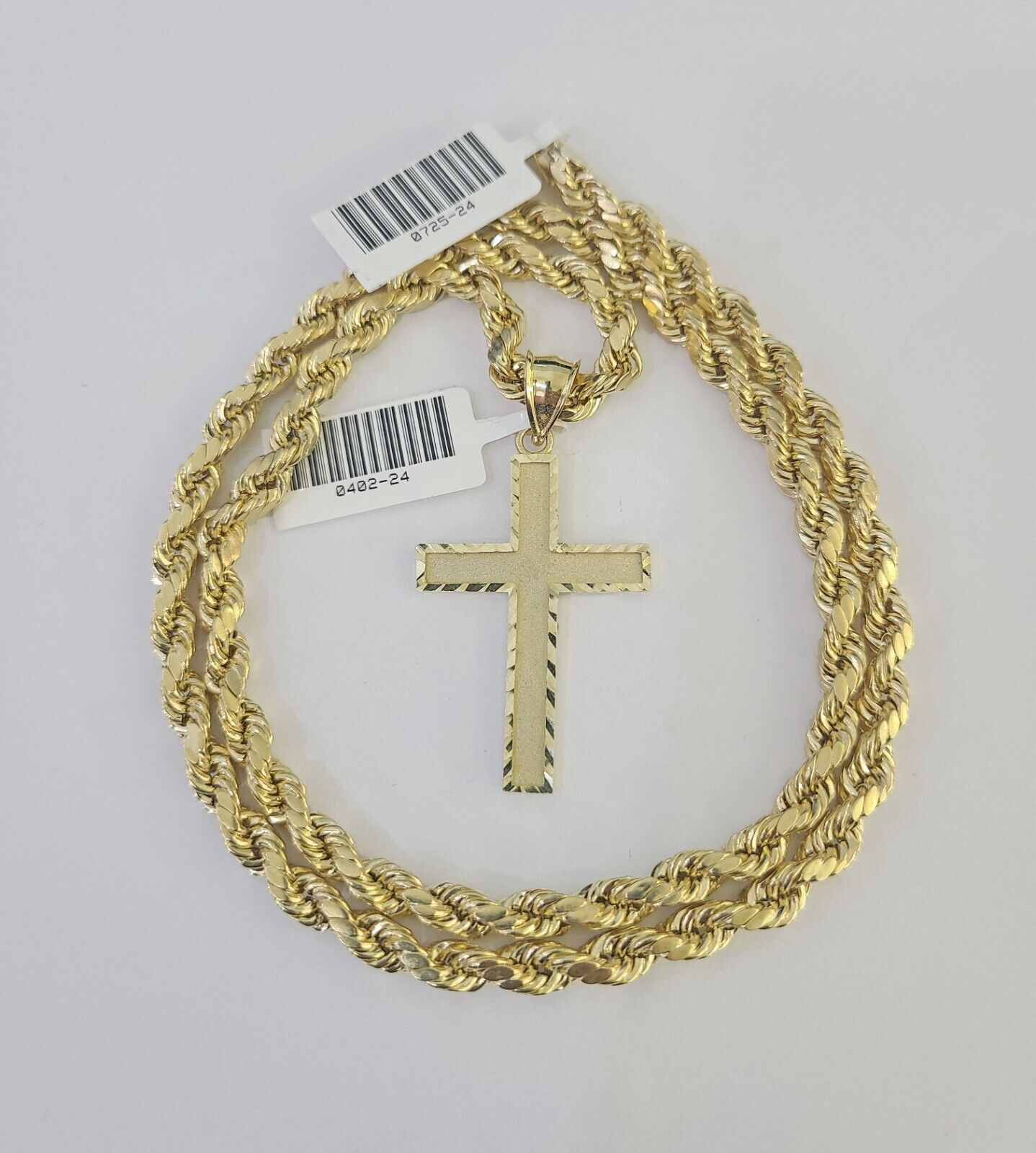 Real 10k Rope Chain Jesus Cross Charm Necklace Pendant Set 5mm 20" - 30" Inch Gold - Reva Jeweler