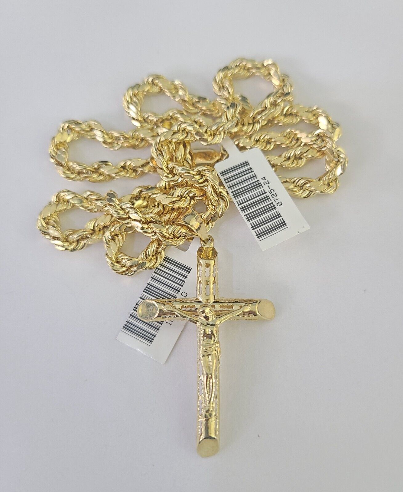 Real 10k Rope Chain Jesus Cross Charm Necklace Pendant Set 5mm 20" - 30" Inch Gold - Reva Jeweler