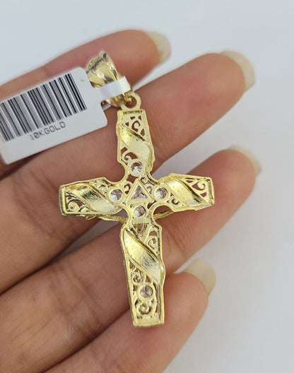 Real 10k Rope Chain Jesus Cross Charm Necklace Pendant Set 5mm 20" - 30" Inch Gold - Reva Jeweler