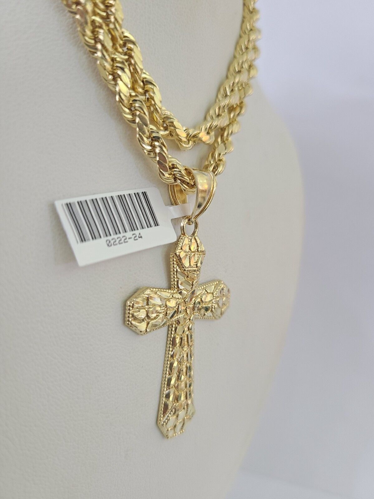 Real 10k Rope Chain Jesus Cross Charm Necklace Pendant Set 5mm 20" - 30" Inch Gold - Reva Jeweler