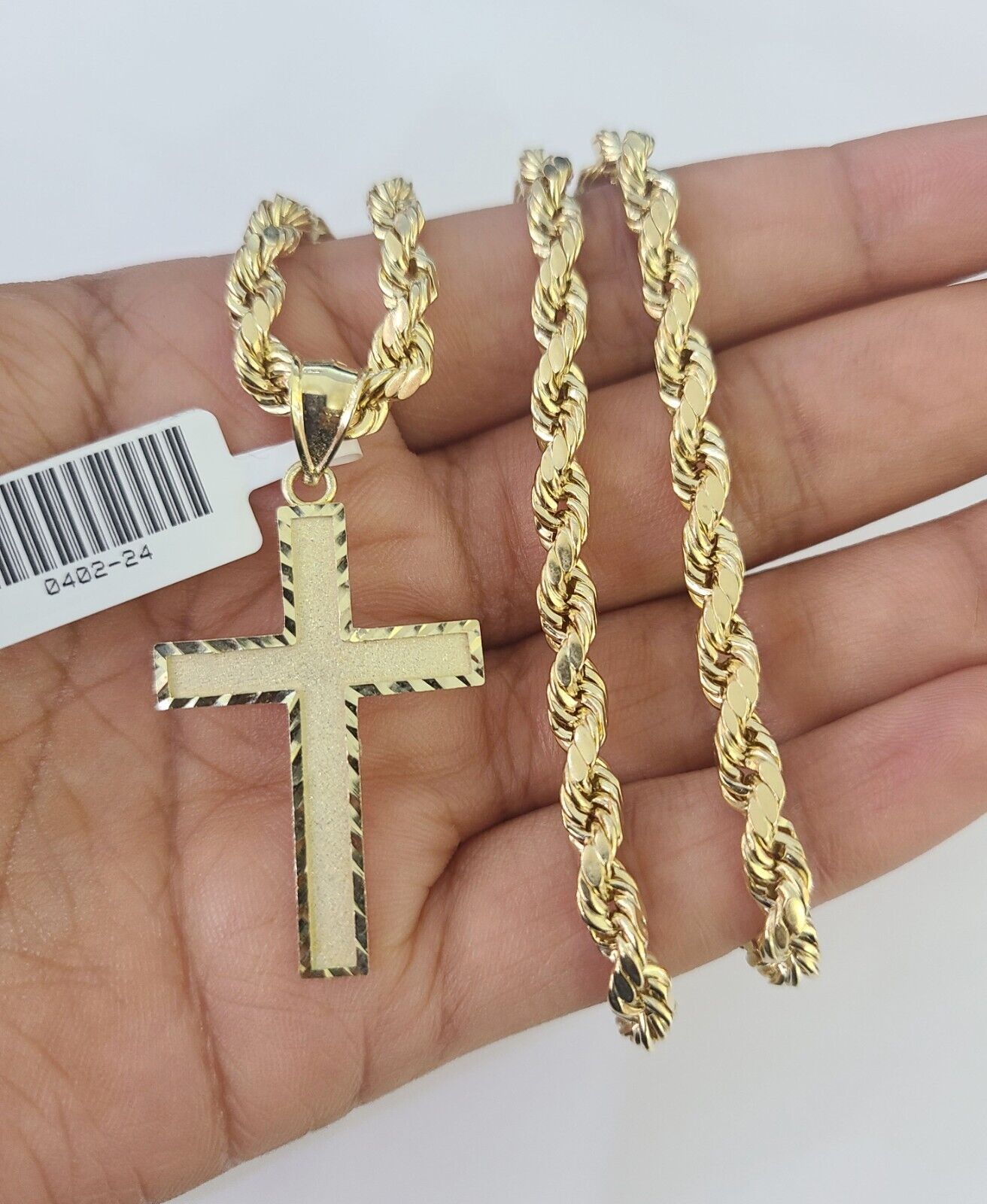 Real 10k Rope Chain Jesus Cross Charm Necklace Pendant Set 5mm 20" - 30" Inch Gold - Reva Jeweler