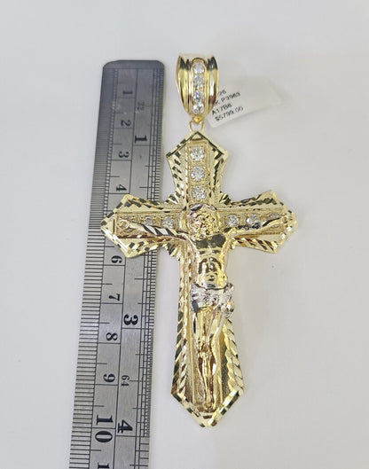 Real 10k Rope Chain Jesus Cross Charm Set 12mm 20" - 30" Inch Necklace Yellow Gold - Reva Jeweler