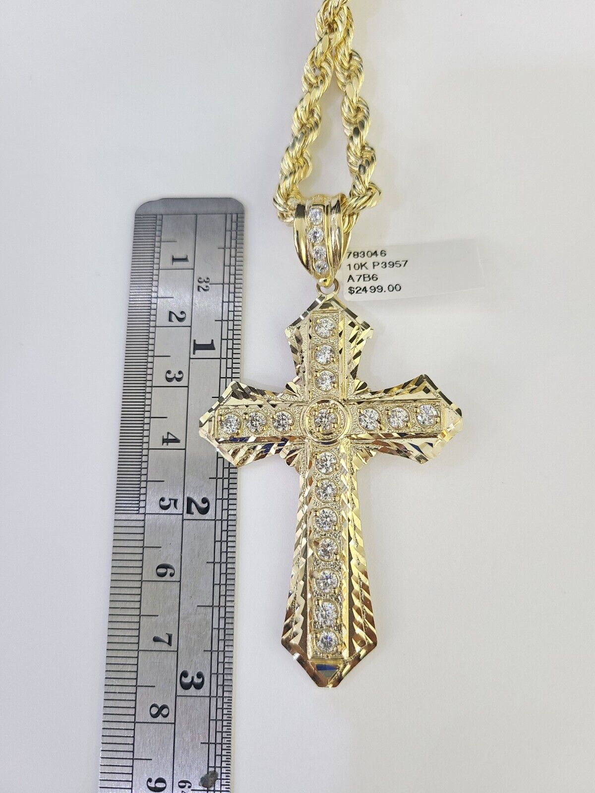 Real 10k Rope Chain Jesus Cross Charm Set 7mm 18" - 26" Inch Necklace Yellow Gold - GoldenlinQ