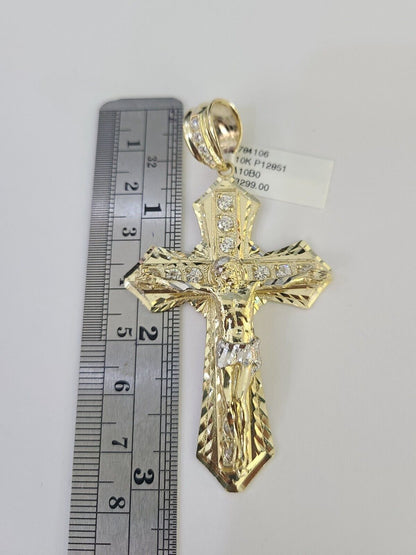 Real 10k Rope Chain Jesus Cross Charm Set 7mm 20" - 28" Inch Necklace Yellow Gold - Reva Jeweler