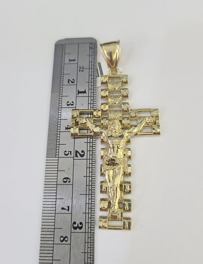 Real 10k Rope Chain Jesus Cross Charm Set 7mm 20" - 28" Inch Necklace Yellow Gold - Reva Jeweler