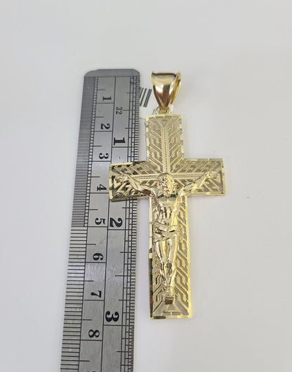 Real 10k Rope Chain Jesus Cross Charm Set 7mm 20" - 28" Inch Necklace Yellow Gold - Reva Jeweler