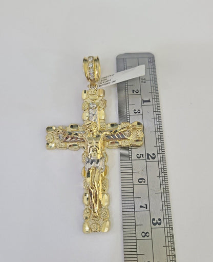 Real 10k Rope Chain Jesus Cross Charm Set 7mm 20" - 28" Inch Necklace Yellow Gold - Reva Jeweler