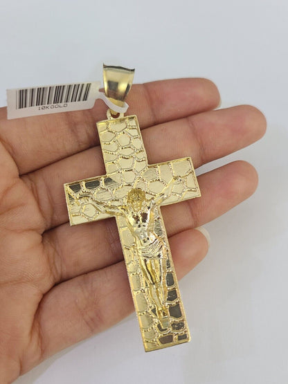 Real 10k Rope Chain Jesus Cross Charm Set 7mm 20" - 28" Inch Necklace Yellow Gold - Reva Jeweler