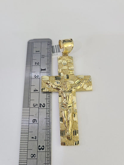 Real 10k Rope Chain Jesus Cross Charm Set 7mm 20" - 28" Inch Necklace Yellow Gold - Reva Jeweler