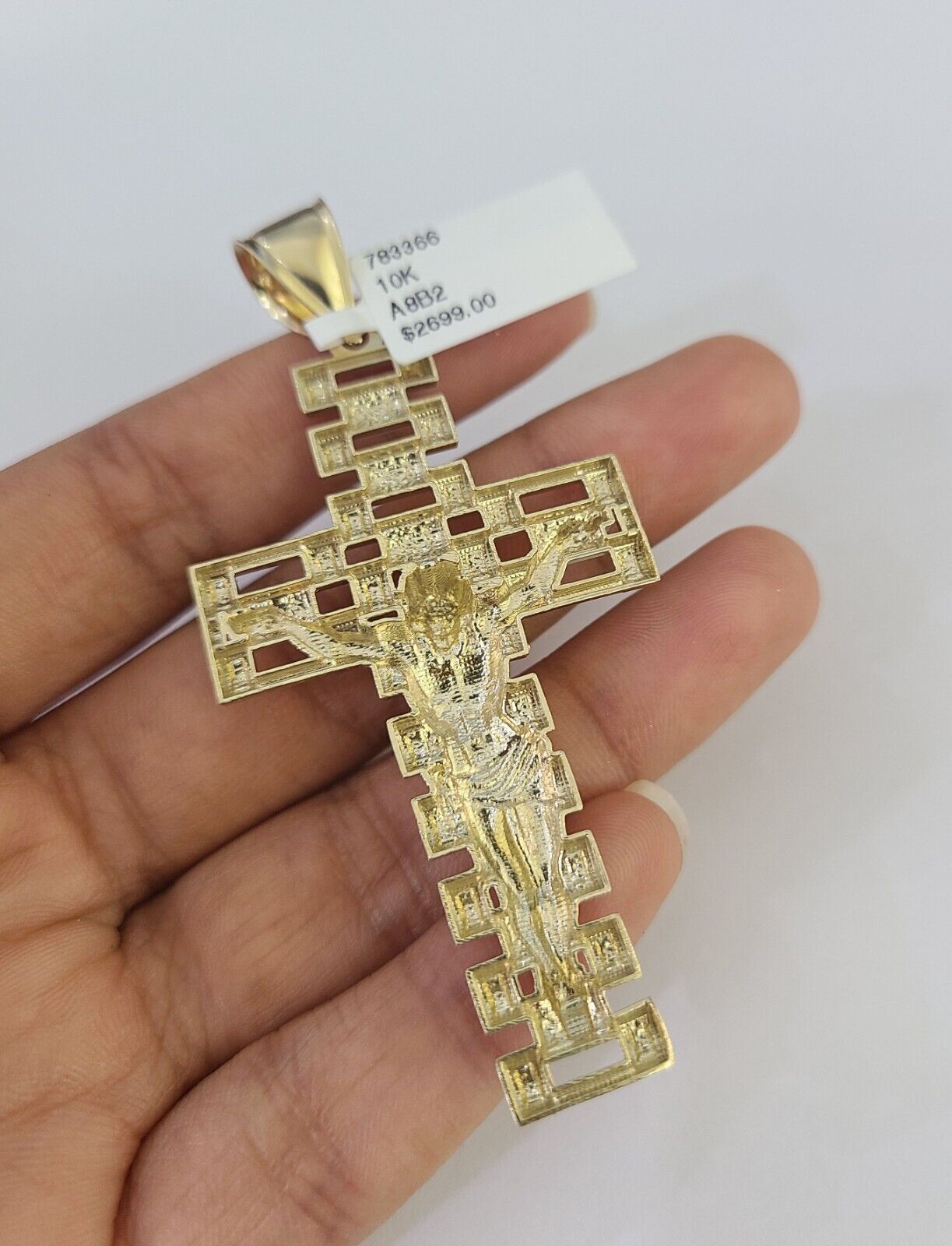 Real 10k Rope Chain Jesus Cross Charm Set 7mm 20" - 28" Inch Necklace Yellow Gold - Reva Jeweler