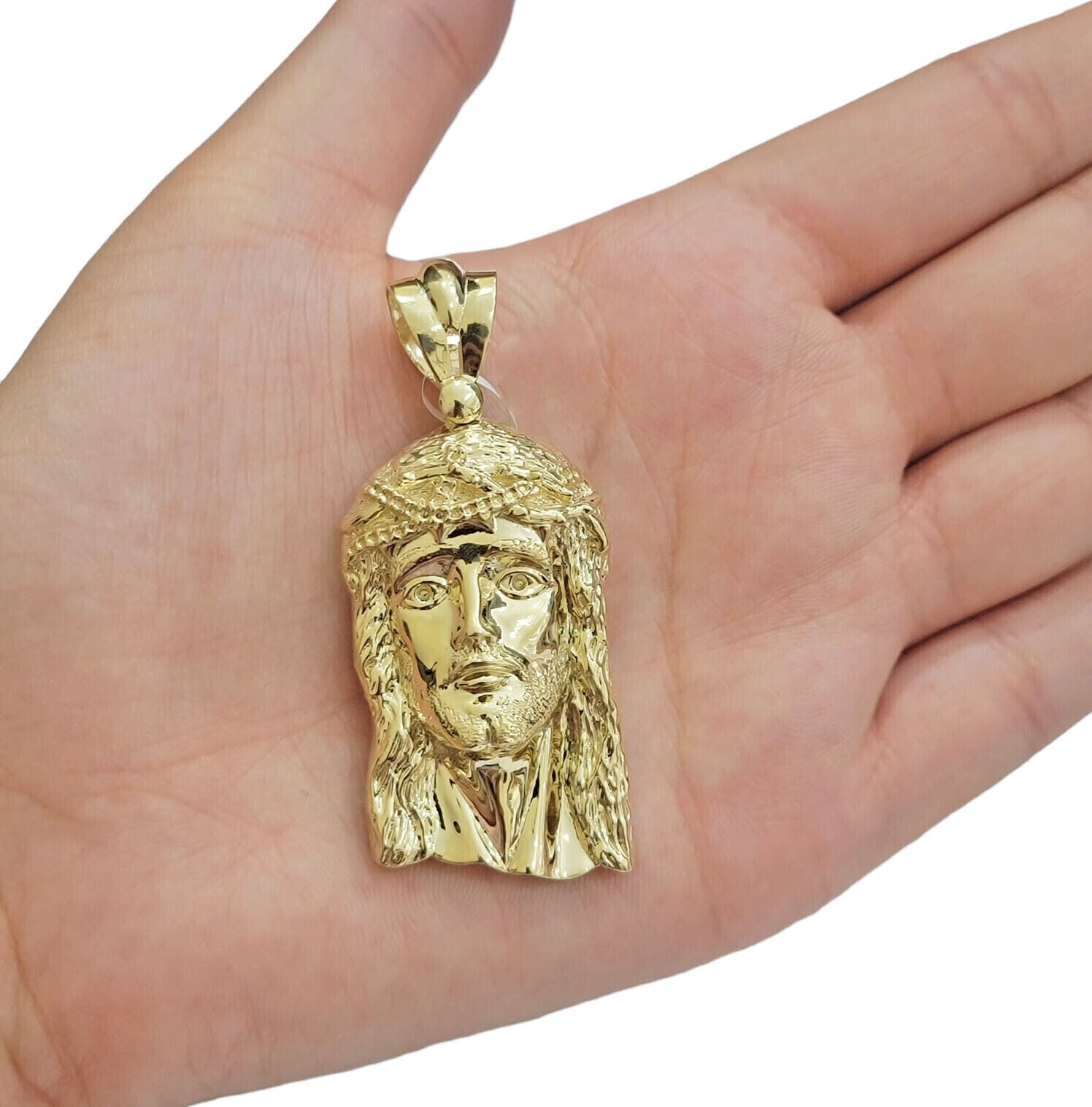 REAL 10k Rope Chain & Jesus Head Charm Pendant 7mm 18" - 28" Necklace & Jesus Face - Reva Jeweler
