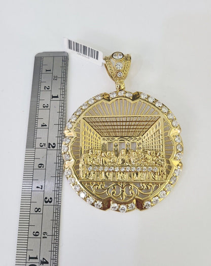 Real 10k Rope Chain Last Supper Charm Set 10mm 20" - 30" Inch Necklace Yellow Gold - Reva Jeweler