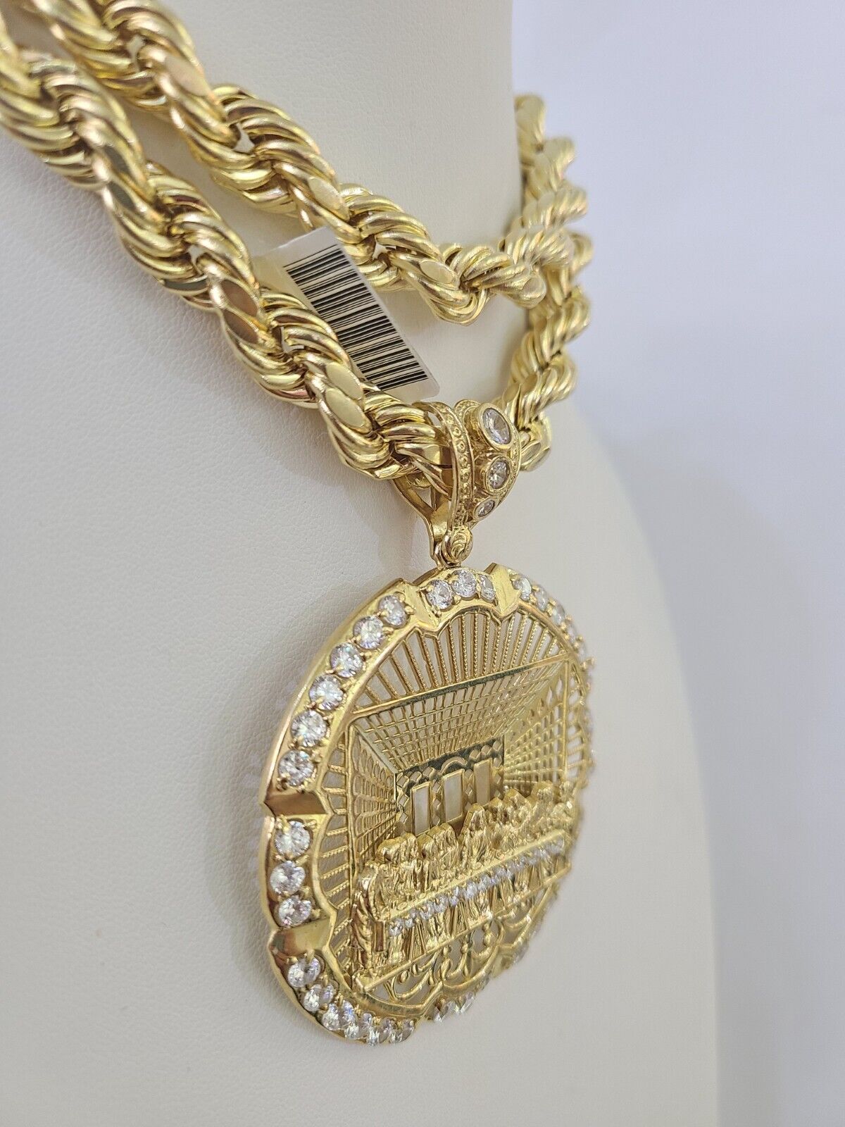 Real 10k Rope Chain Last Supper Charm Set 10mm 20" - 30" Inch Necklace Yellow Gold - Reva Jeweler