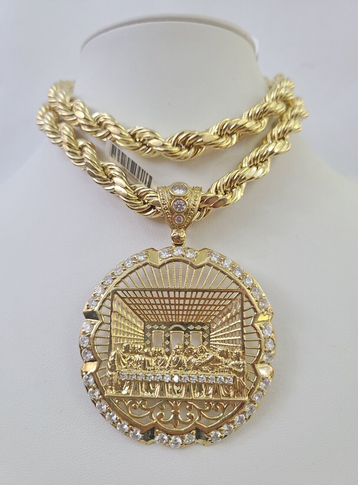 Real 10k Rope Chain Last Supper Charm Set 10mm 20" - 30" Inch Necklace Yellow Gold - Reva Jeweler