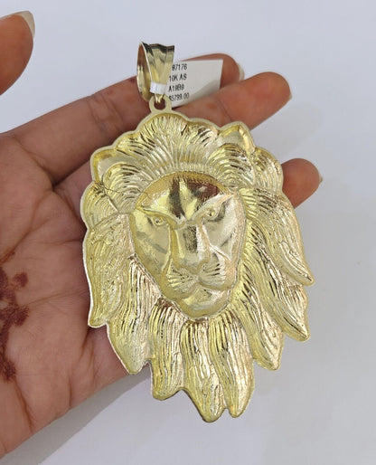 Real 10k Rope Chain Lion Charm Set 10mm 20" - 30" Inch Necklace Yellow Gold - Reva Jeweler