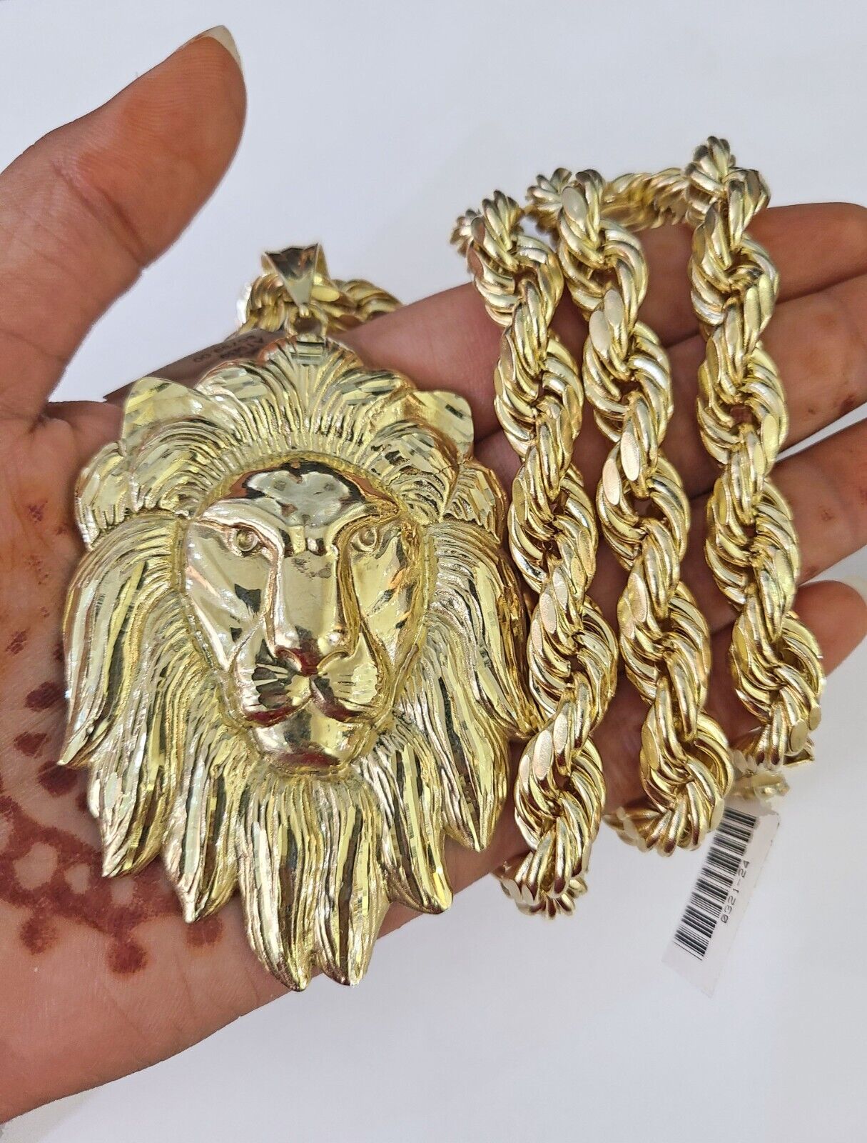 Real 10k Rope Chain Lion Charm Set 10mm 20" - 30" Inch Necklace Yellow Gold - Reva Jeweler