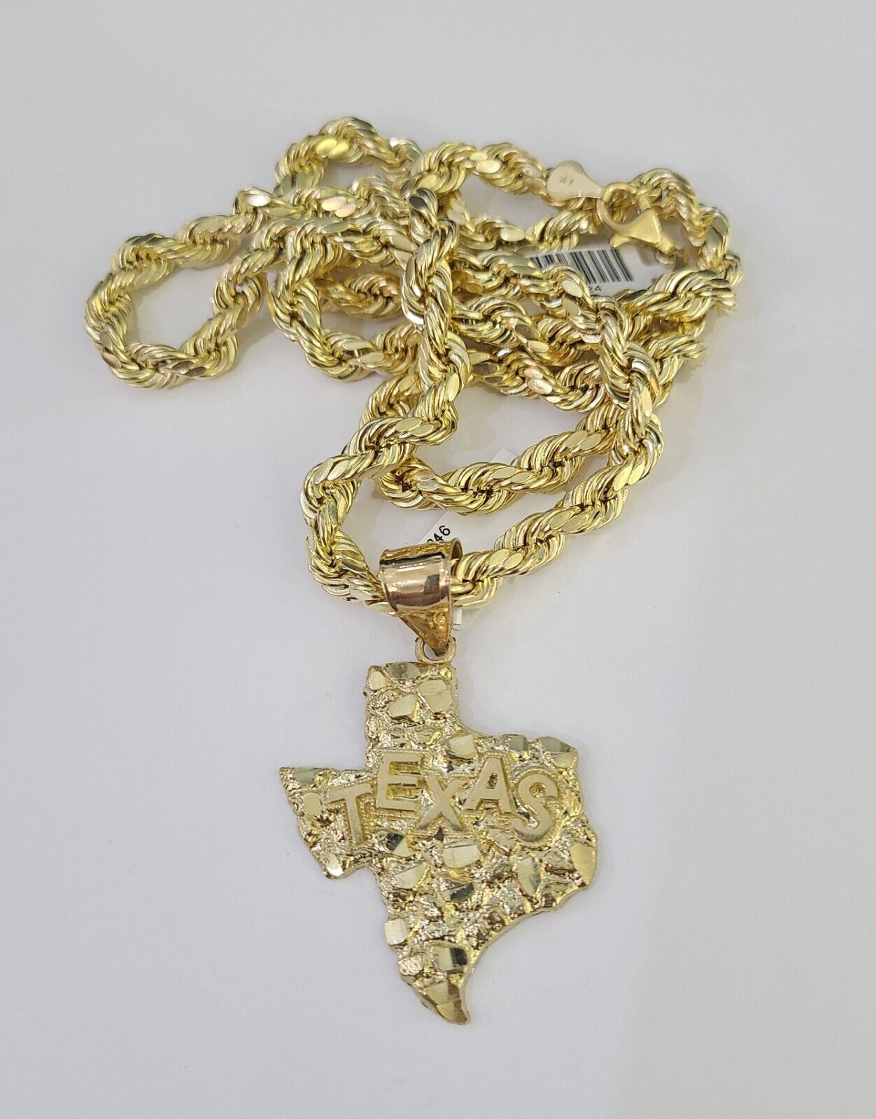 Real 10k Rope Chain Texas Map Charm Set 7mm 20" - 28" Inch Necklace Gold - Reva Jeweler