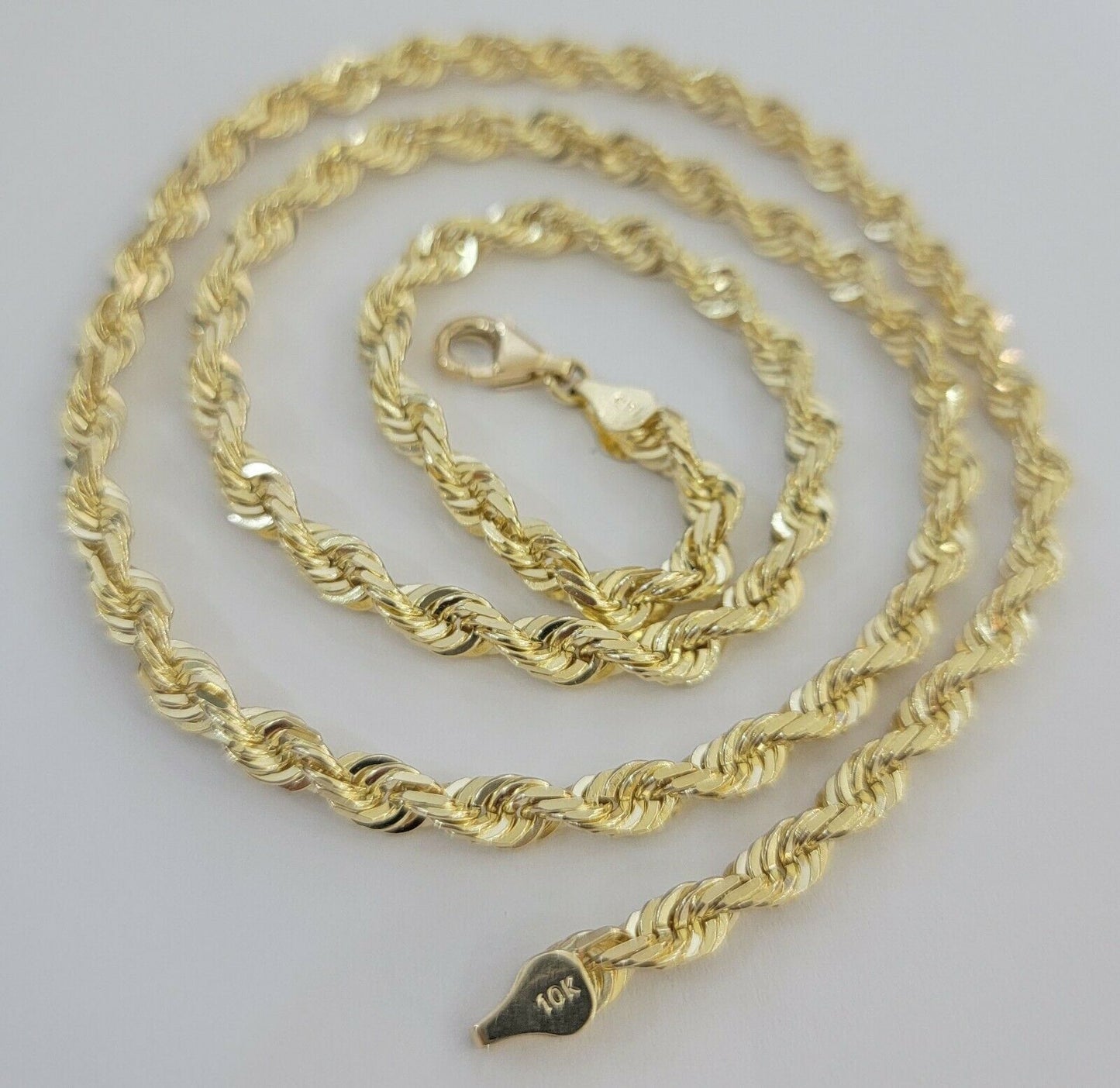 Real 10k Rope Necklace 26" Solid Chain 5mm 10kt Yellow Gld Diamond cut Men Women - Reva Jeweler