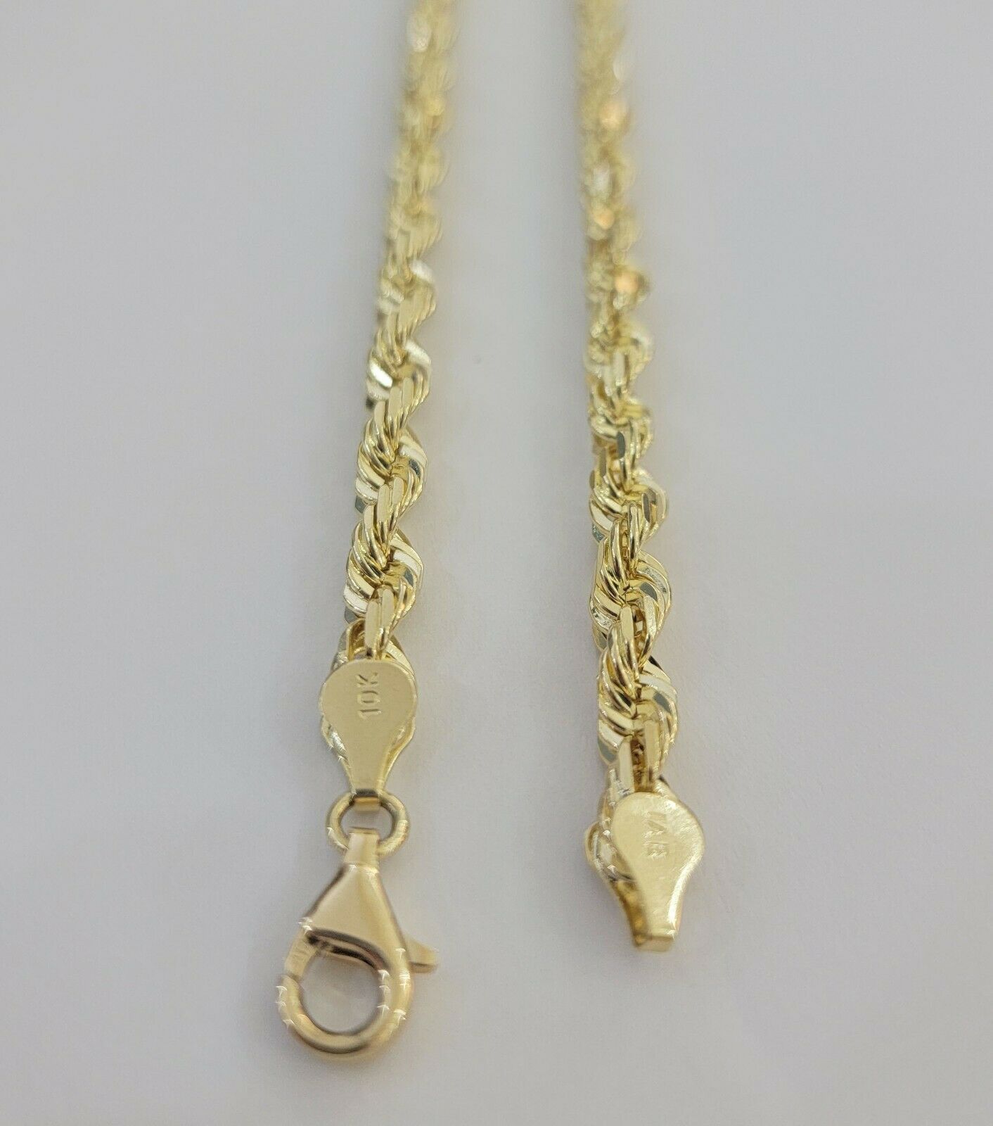 Real 10k Rope Necklace 26" Solid Chain 5mm 10kt Yellow Gld Diamond cut Men Women - Reva Jeweler
