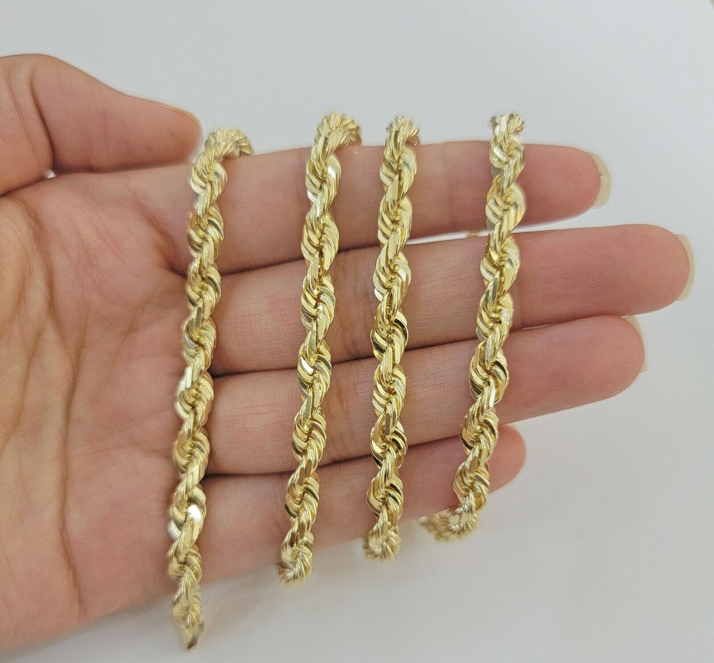 Real 10k Rope Necklace 26" Solid Chain 5mm 10kt Yellow Gld Diamond cut Men Women - Reva Jeweler