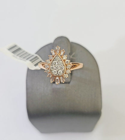 REAL 10k Rose Gold Diamond Ladies Ring Pear Shaped Women Engagement Wedding - Reva Jeweler
