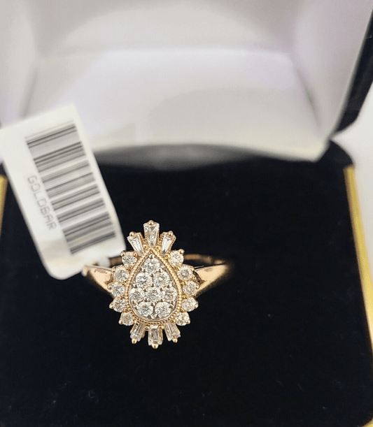 REAL 10k Rose Gold Diamond Ladies Ring Pear Shaped Women Engagement Wedding - Reva Jeweler