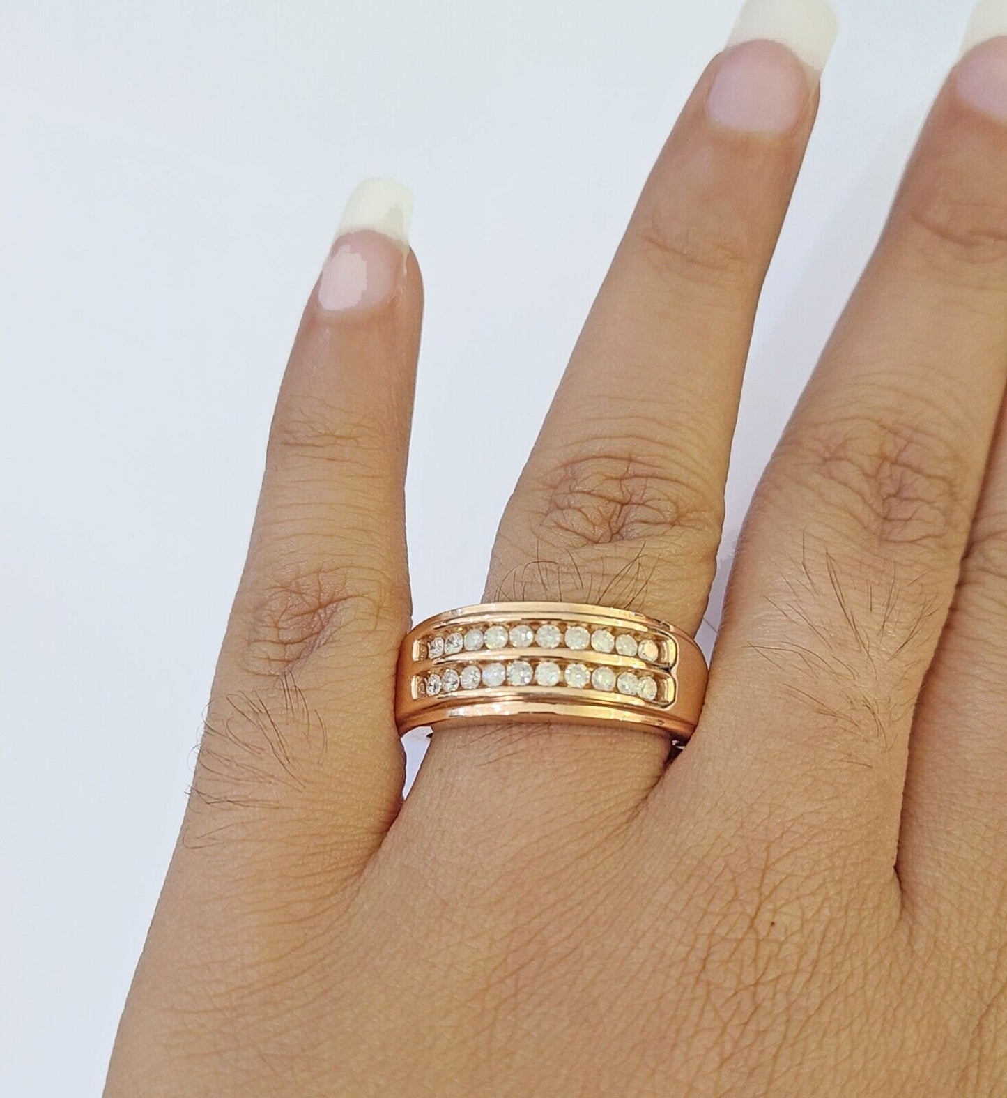 REAL 10k Rose Gold Diamond Mens Ring Engagement Wedding Genuine - Reva Jeweler