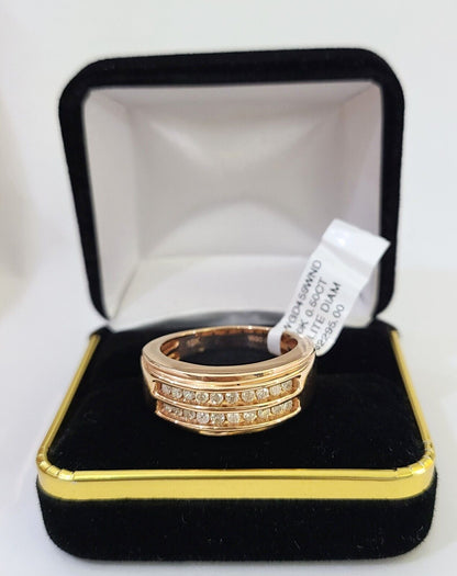 REAL 10k Rose Gold Diamond Mens Ring Engagement Wedding Genuine - Reva Jeweler