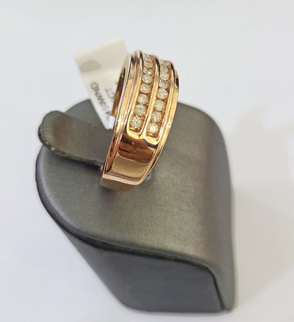 REAL 10k Rose Gold Diamond Mens Ring Engagement Wedding Genuine - Reva Jeweler