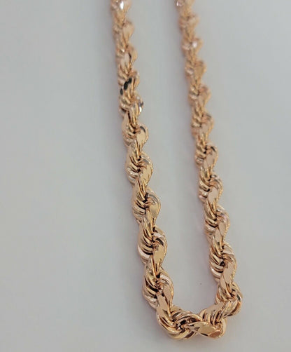 Real 10k Rose Gold Rope Necklace Chain Chain 5mm 20" - 24" Inch Men Women SOLID - Reva Jeweler